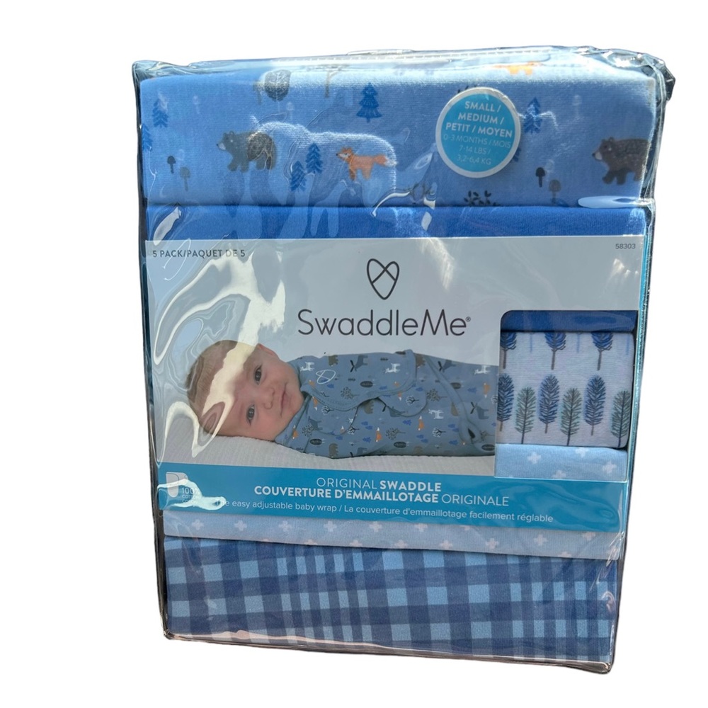 Swaddleme Small 5-Pack Woodland Cotton Swaddles in Blue